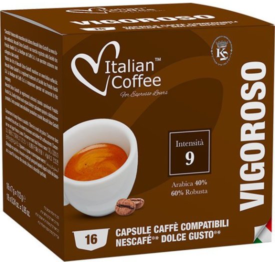 16 קפסולות Italian Coffee Vigoroso - תואמות למכונות קפה Dolce Gusto