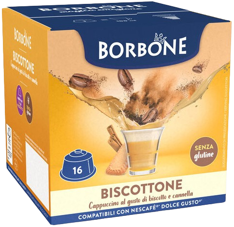 16 קפסולות Caffe Borbone Biscotone – תואמות למכונות קפה Dolce Gusto
