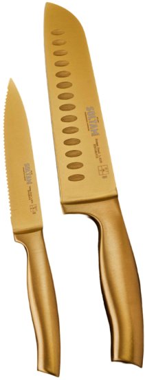 סט סכינים סנטוקו 17.7 ס''מ + סכין רב שימושית 12.7 ס''מ דגם Platinum מבית Soltam -  צבע זהב