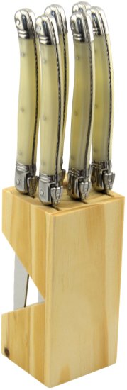 סט 6 סכינים עם ידית בצבע פנינה + מעמד עץ (7 חלקים) מבית Soltam