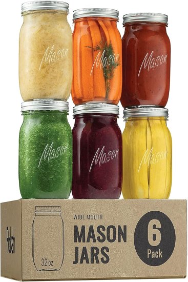 סט 6 צנצנות זכוכית 946 מ''ל Paksh Mason Jars