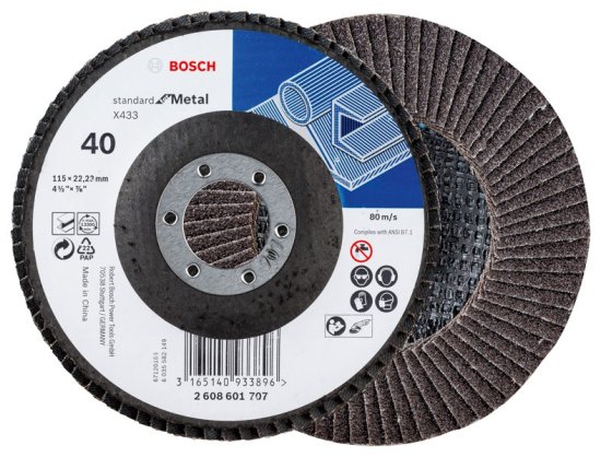 מארז 10 דיסקים פלפ להשחזת מתכות 4.5" גרעין Bosch Sanding Discs P40