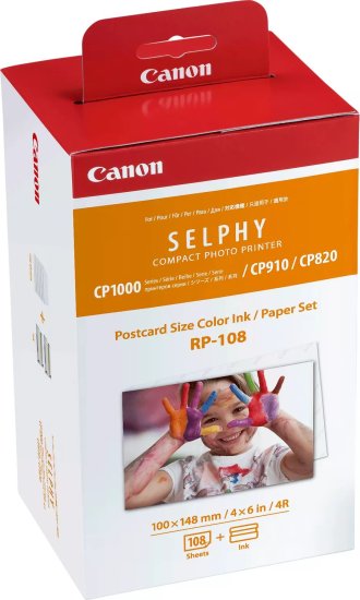 ערכת דיו צבעוני + 108 ניירות הדפסה Canon RP-108 למדפסת תמונות Canon SELPHY