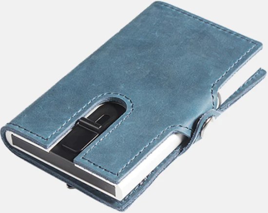 ארנק עור RFID דגם Automatic Leather Popup מבית Camel Mountain - צבע כחול