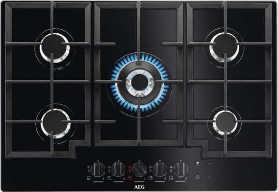 כיריים גז 5 להבות בישול 74 ס''מ AEG Step Power HKB75550NB - זכוכית שחורה