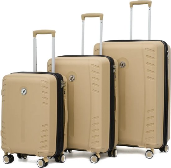 סט מזוודות קשיחות בלתי שבירות 20+24+28 אינץ' דגם Gambit מבית Camel Mountain - צבע שמפניה