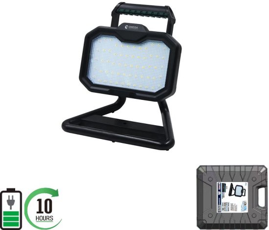 פנס הצפה נייד נטען 50W במזוודה Omega Tiger LION-CASE50W-BT-10H IP54 - גוון אור 6500K