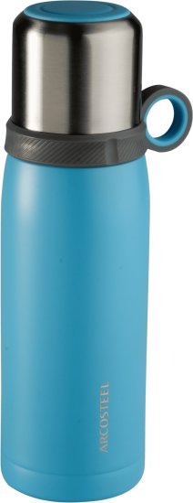 תרמוס עם כוס עשוי נירוסטה 450 מ''ל לשתייה חמה וקרה מבית Arcosteel - צבע כחול בהיר