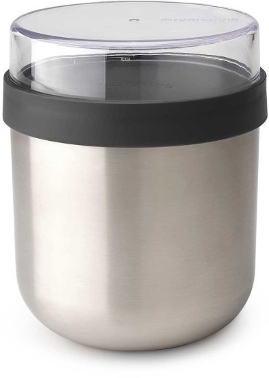 כוס תרמית למרק 0.5 ליטר Brabantia Make & Take - גוף נירוסטה ומכסה אפור כהה/שקוף