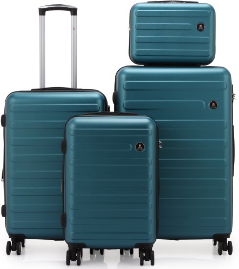 סט מזוודות קשיחות 20+24+28 אינץ' + תיק איפור מתנה דגם Vegas מבית Swiss Voyager – צבע ירוק בקבוק