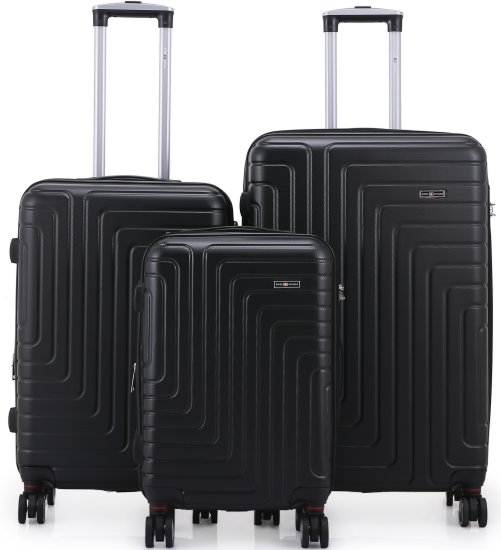 סט מזוודות קשיחות 20+25+29 אינץ' דגם Covent מבית Swiss Voyager - צבע שחור