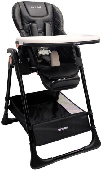 כסא אוכל עם מצבי גובה ושכיבה וריפוד דמוי עור דגם Primo מבית BabySafe - צבע שחור