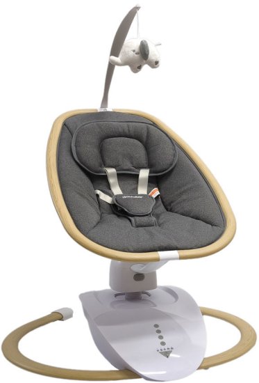 נדנדה חשמלית רב כיוונית 3D לתינוק עם מצבי שכיבה ושלט רחוק דגם Lux מבית BabySafe  - צבע אפור/דמוי עץ