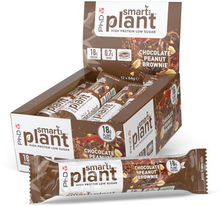 מארז 12 חטיפי חלבון טבעוניים 64 גרם בטעם בראוני שוקולד בוטנים מבית PhD