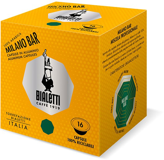 16 קפסולות אלומיניום Bialetti Milano Bar - תואמות למכונות קפה Bialetti ו-Lorenzo
