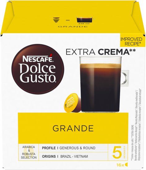 16 קפסולות Nescafe Grande Extra Crema - תואמות למכונות קפה Dolce Gusto