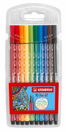 חבילת טושים 10 צבעים STABILO Pen 68