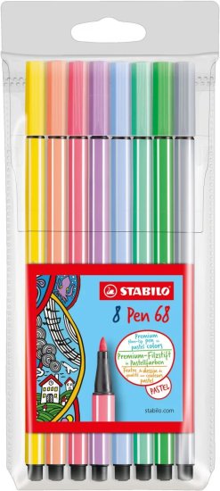 חבילת טושים 8 צבעי פסטל STABILO Pen 68