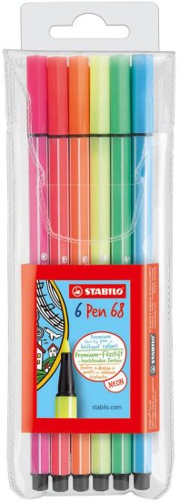 חבילת טושים 6 צבעי נאון STABILO Pen 68