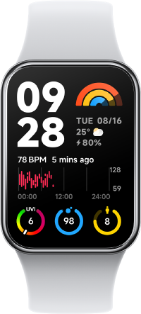 שעון רצועת יד Xiaomi Smart Band 8 Pro - צבע אפור בהיר - שנה אחריות יבואן רשמי על-ידי המילטון