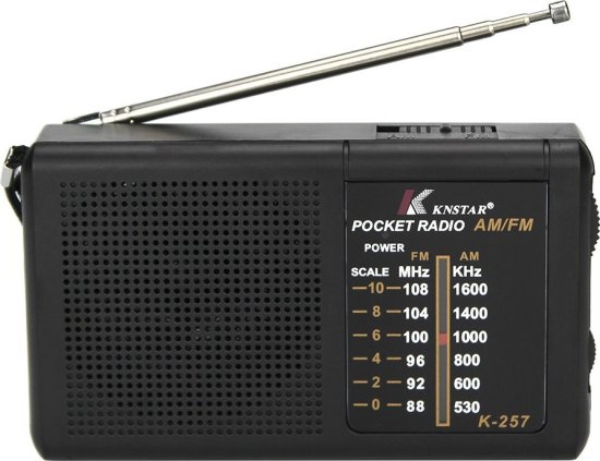 רדיו נייד טרנזיסטור AM/FM אנלוגי קומפקטי דגם K-257 מבית KNSTAR - צבע שחור