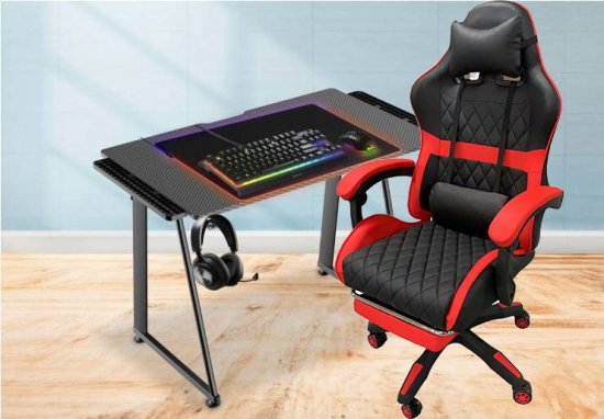 בנדל של שולחן גיימינג מקצועי דגם YUKO + כיסא גיימרים Multigamer מבית Multi Garden - צבע אדום