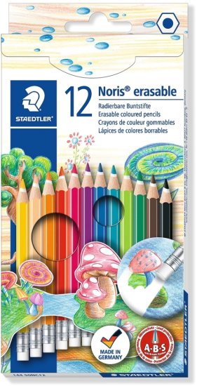 חבילת עפרונות צבעוניים 12 צבעים מבית Staedtler Noris Erasable