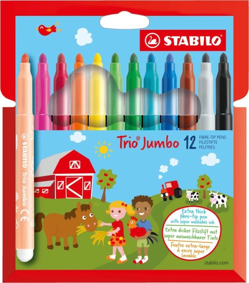 חבילת טושים צבעוניים 12 צבעים STABILO Trio Jumbo