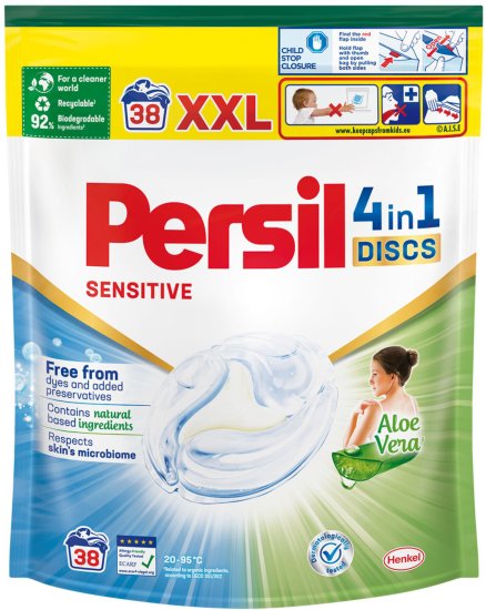 Persil - דיסקס ג'ל מרוכזות לכביסה לבגדי תינוקות ועור רגיש - סך הכל 38 קפסולות