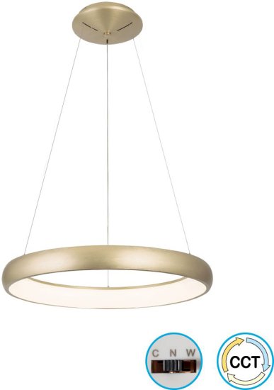 גוף תאורה LED תלוי 72W דגם MANHATTAN מבית OMEGA – צבע זהב מוברש – גוון תאורה מתכוונן 3000K/4000K/6500K CCT