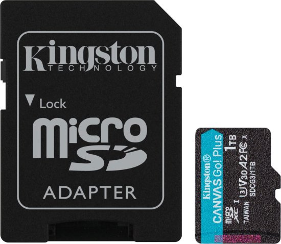 כרטיס זיכרון Kingston Micro SDXC Canvas Go Plus - נפח 1TB - עם מתאם SD SDCG3/1TB