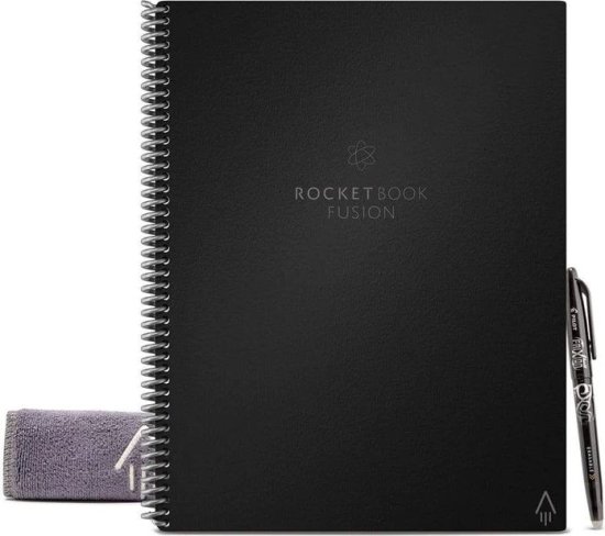 מחברת חכמה עם דפי תכנון Letter A4 דגם Fusion מבית Rocketbook - צבע שחור