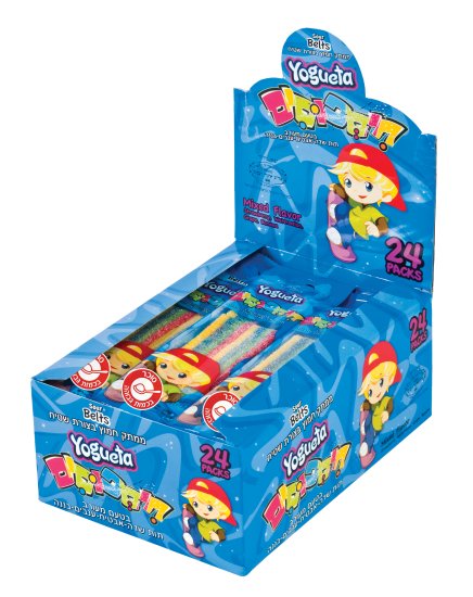 חיספוסים - ממתק חמוץ בצורת שטיח Yogueta - טעם מיקס תות/בננה/תפוח/תפוז 24 חבילות של 50 גרם