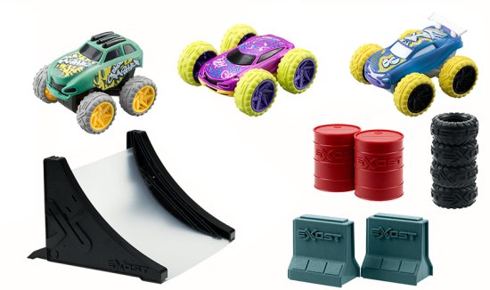מארז מכוניות פעלולים מחליפות צבעים ואביזרים מבית Silverlit Exost