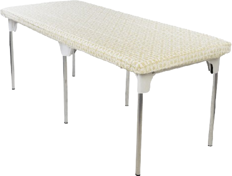 מפה עם גומי לשולחן מתקפל גודל 180X75 ס''מ HomeSet - צבע זהב עם עיטור פרחוני