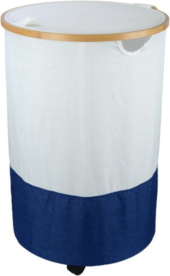 סל כביסה מתקפל עם גלגלים 100 ליטר עגול מבית Space - כחול לבן