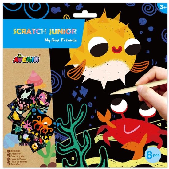 ערכת יצירה 8 דפי גירוד מבית Avenir - חיות ים