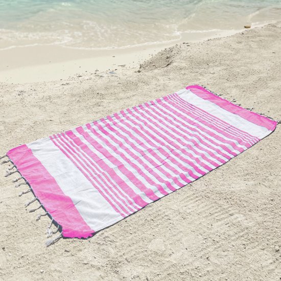 שמיכת חוף עם פרנזים 88X160 ס''מ Arige Gad - צבע ורוד פסים