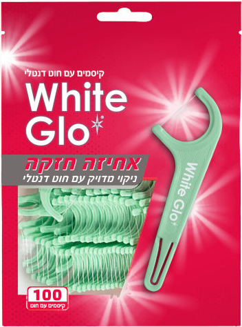 קיסמי שיניים עם חוט דנטלי וידית אחיזה חזקה מבית White Glo - סך הכל 100 יחידות