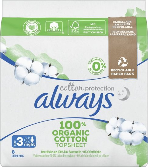 Always - תחבושות היגייניות Organic Cotton - בסך הכל 8 תחבושות