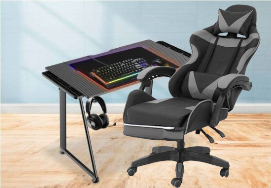 בנדל של שולחן גיימינג מקצועי דגם YUKO + כיסא גיימרים Multigamer מבית Multi Garden - צבע אפור