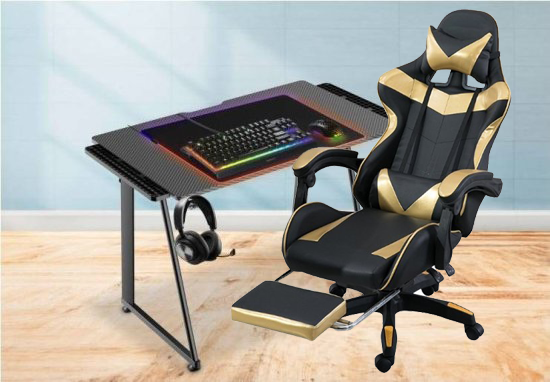 בנדל של שולחן גיימינג מקצועי דגם YUKO + כיסא גיימרים Multigamer מבית Multi Garden - צבע זהב