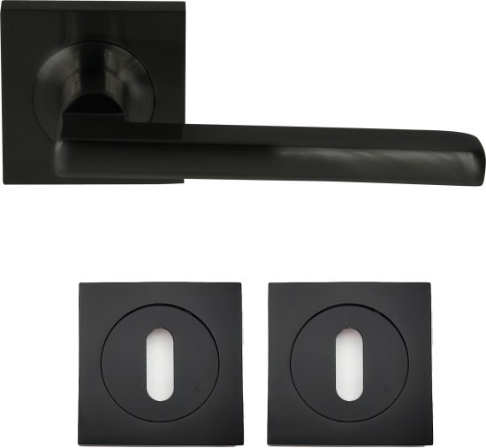 ידיות דלת פנים דגם גרנדה + זוג רוזטות מרובעות מפתח 0 מבית Yale - צבע שחור