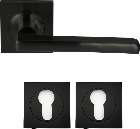 ידיות דלת פנים דגם גרנדה + זוג רוזטות מרובעות צילינדר מבית Yale - צבע שחור