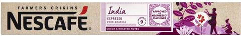 10 קפסולות אלומניום Nescafe Farmers Origins India Espresso - תואמות למכונות קפה Nespresso
