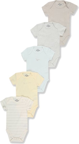 מארז חמישיית בגדי גוף עם שרוולים קצרים 1ST NATURE מבית Minene – צבע אבן מודפס