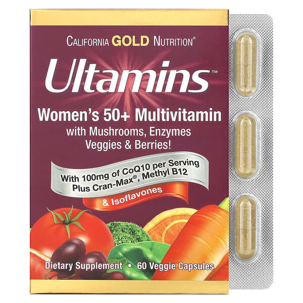 California Gold Nutrition‏, Ultamins מולטי-ויטמין לגברים בני 50 ומעלה בתוספת קו-אנזים Q10, פטריות, אנזימים, צמחים וגרגרים, 60 כמוסות צמחיות, הזמנה מאייהרב – iHerb