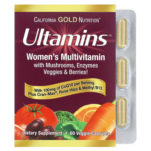 California Gold Nutrition‏, Ultamins מולטי-ויטמין לנשים עם קו-אנזים Q10, פטריות, אנזימים, צמחים וגרגרים, 60 כמוסות צמחיות, הזמנה מאייהרב – iHerb
