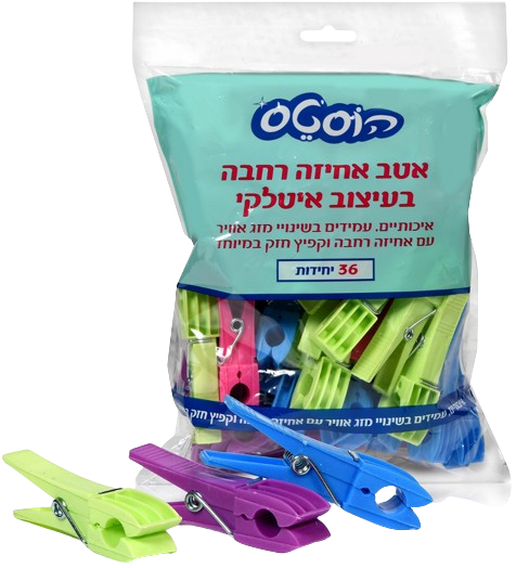 אטבי כביסה צבעוניים עם אחיזה רחבה בעיצוב איטלקי מבית Hostess - סך הכל 36 יחידות