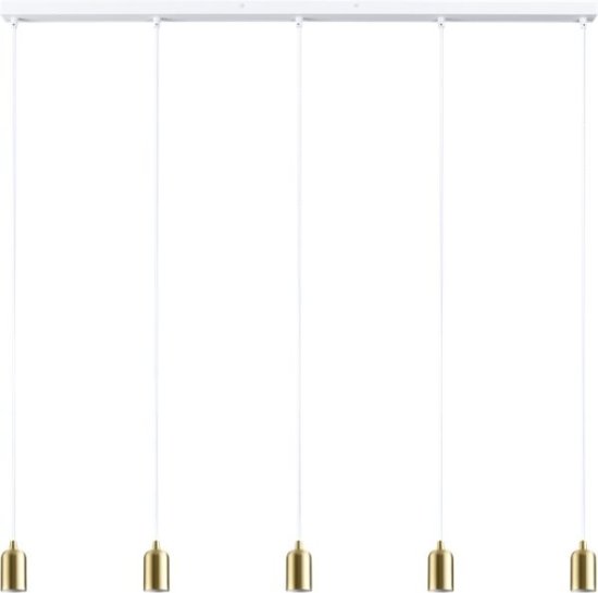 Eurolux מנורת תלייה עם בסיס מלבני 5 נורות בהברגה E27 40W - צבע לבן ופליז